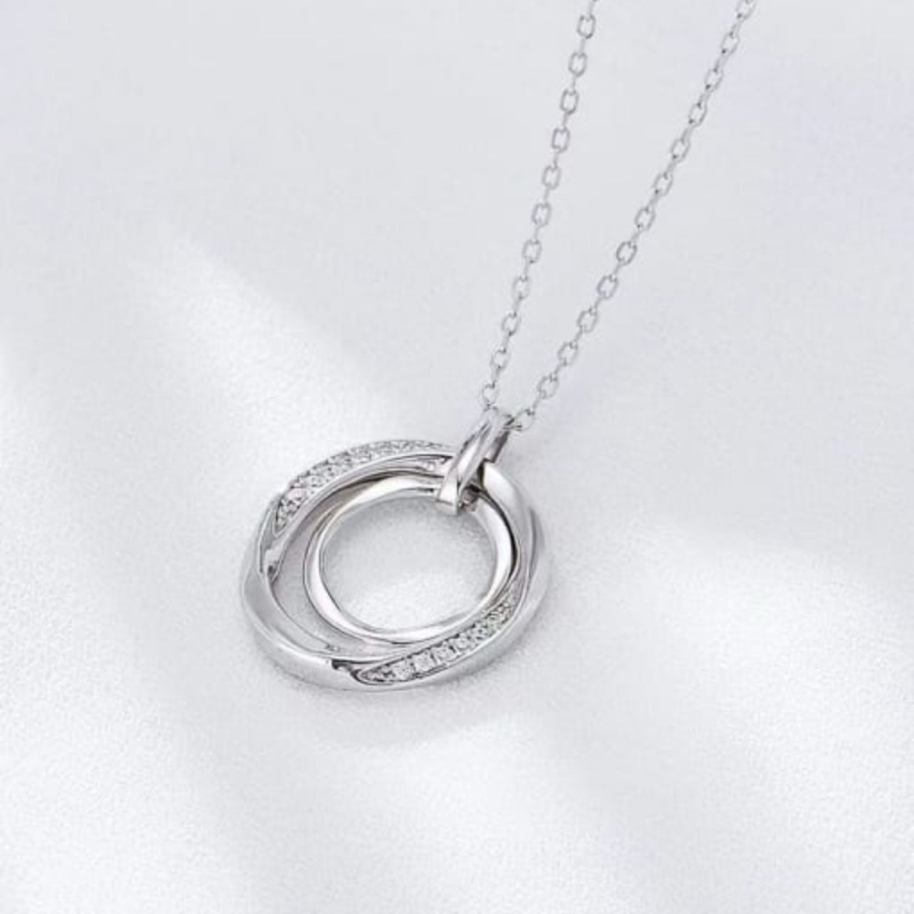 Elegant Silver Circle CZ Necklace